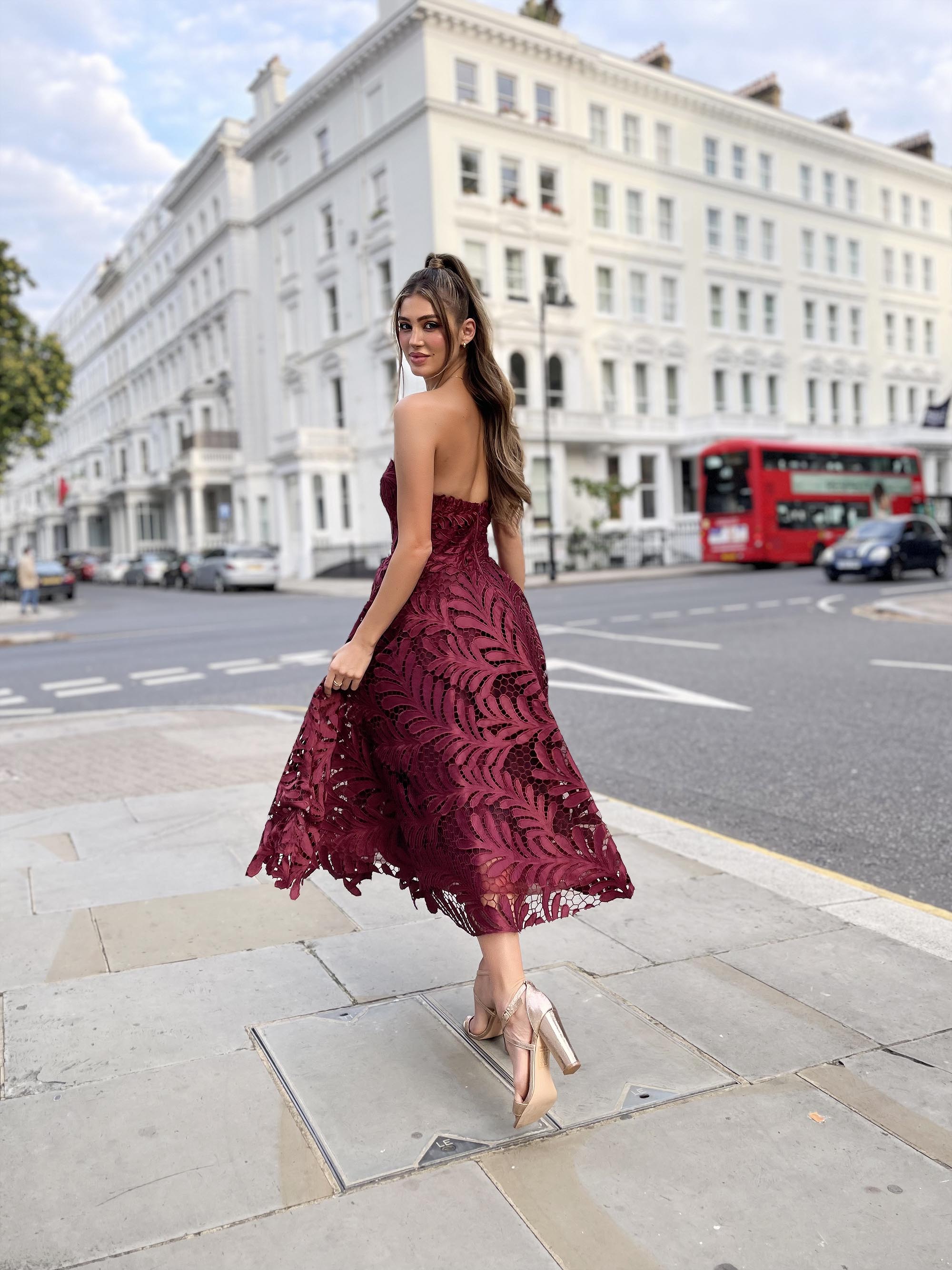 Maroon midi dress for 2024 wedding