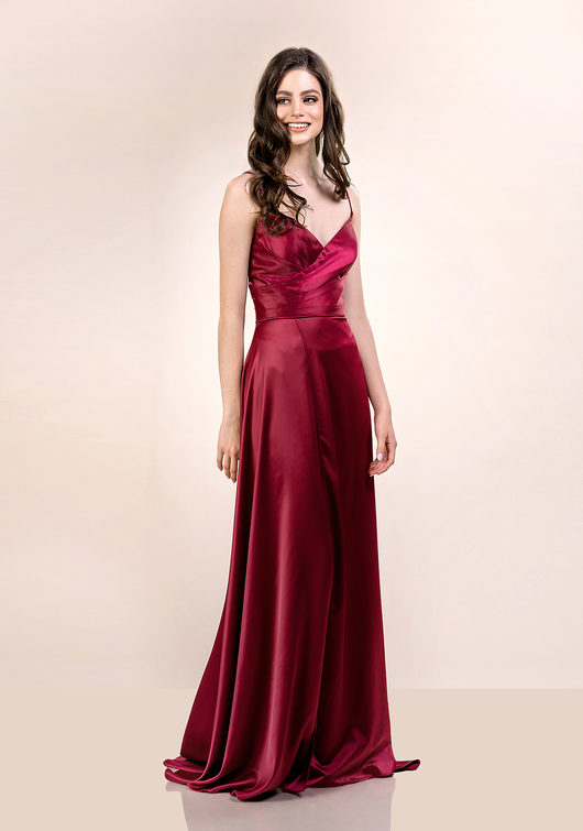 Red silky evening dress